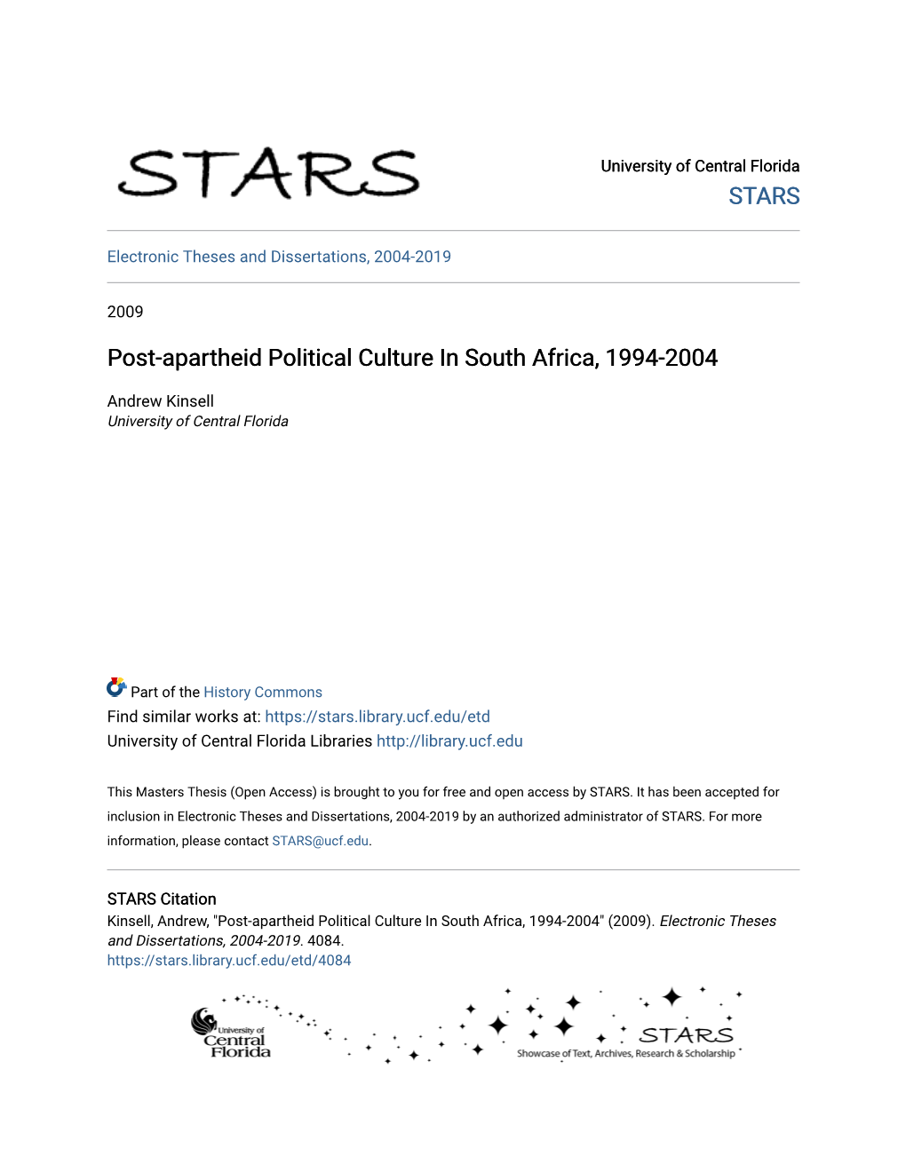 Post-Apartheid Political Culture in South Africa, 1994-2004