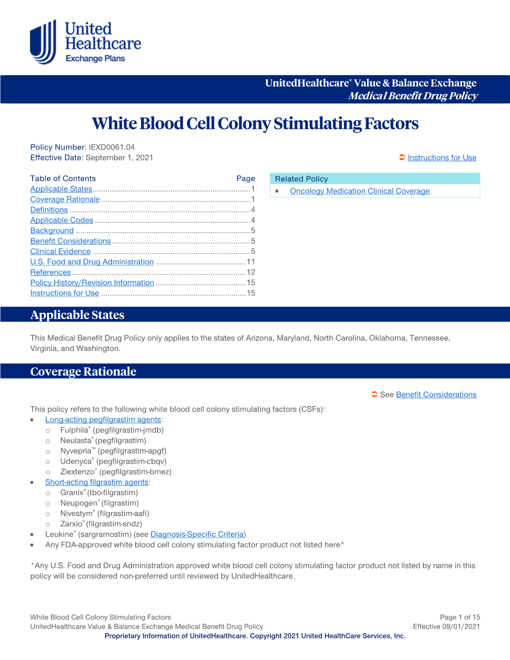 White Blood Cell Colony Stimulating Factors – Value & Balance Exchange Medical Benefit Drug Policy