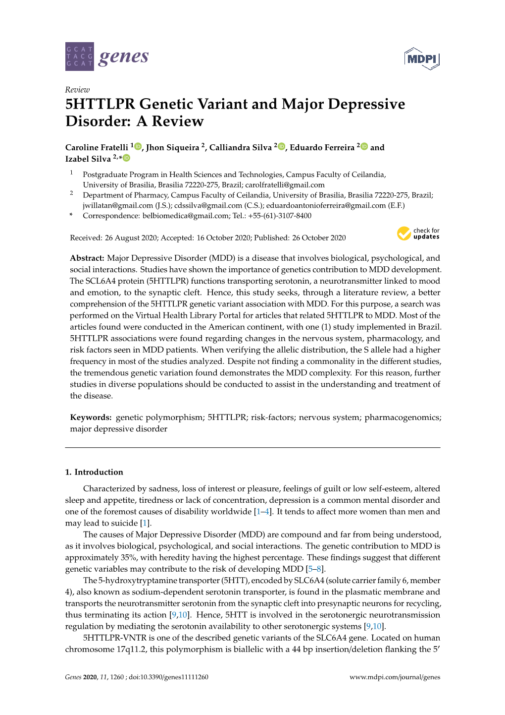 5HTTLPR Genetic Variant and Major Depressive Disorder: a Review