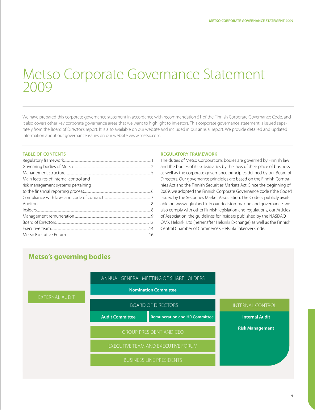 Metso Corporate Governance Statement 2009