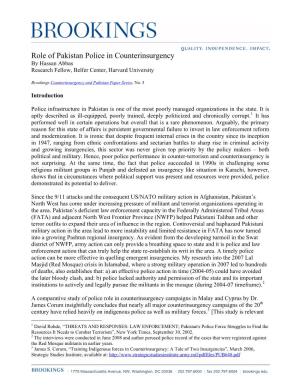 Role of Pakistan Police in Counterinsurgency by Hassan Abbas Research Fellow, Belfer Center, Harvard University