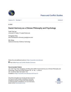 Daoist Harmony As a Chinese Philosophy and Psychology