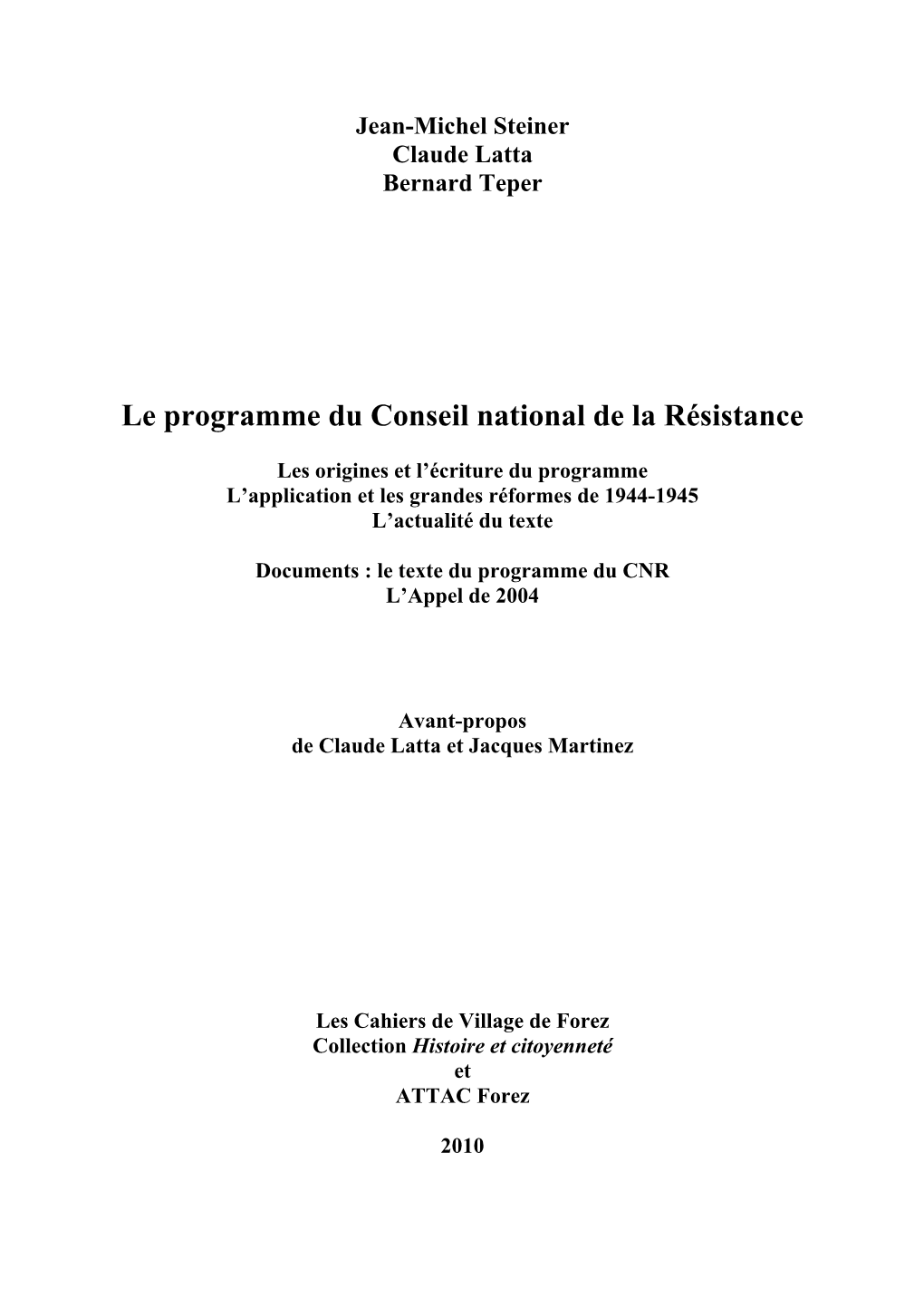 Le Programme Du Conseil National De La Résistance