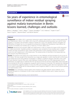 Six Years of Experience in Entomological