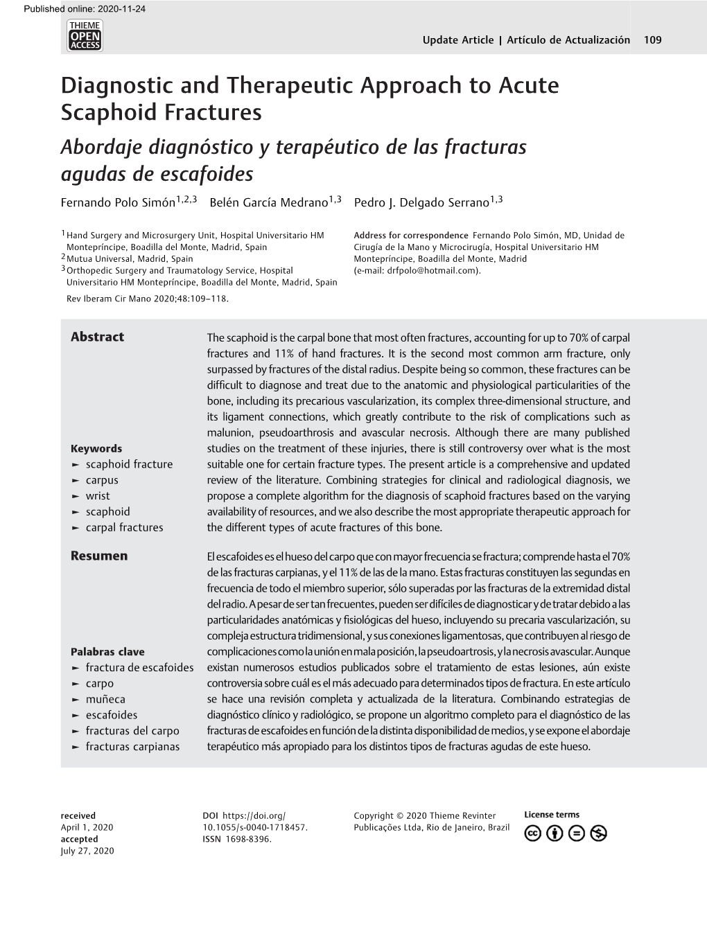 Diagnostic and Therapeutic Approach to Acute Scaphoid Fractures