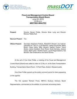 Fiscal and Management Control Board Transportation Board Room June 25, 2018 12:30 P.M