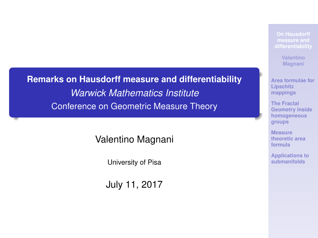 Remarks on Hausdorff Measure and Differentiability