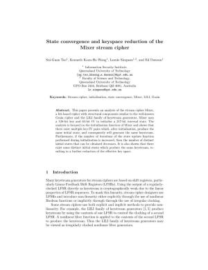 State Convergence and Keyspace Reduction of the Mixer Stream Cipher