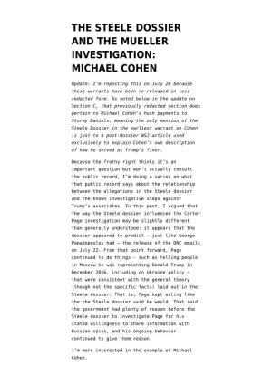 The Steele Dossier and the Mueller Investigation: Michael Cohen