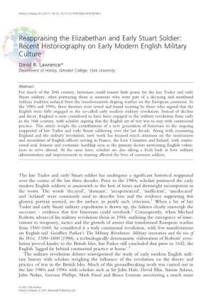 Reappraising the Elizabethan and Early Stuart Soldier: Recent Historiography on Early Modern English Military Culture David R