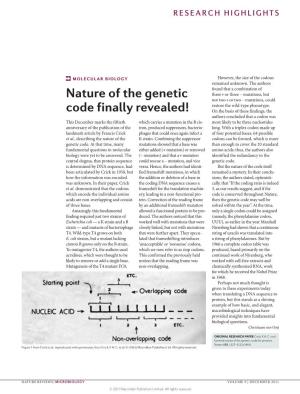 Molecular Biology: Nature of the Genetic Code Finally Revealed!