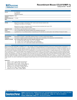 Recombinant Mouse CCL9/10/MIP-1Γ Catalog Number: 463-MG