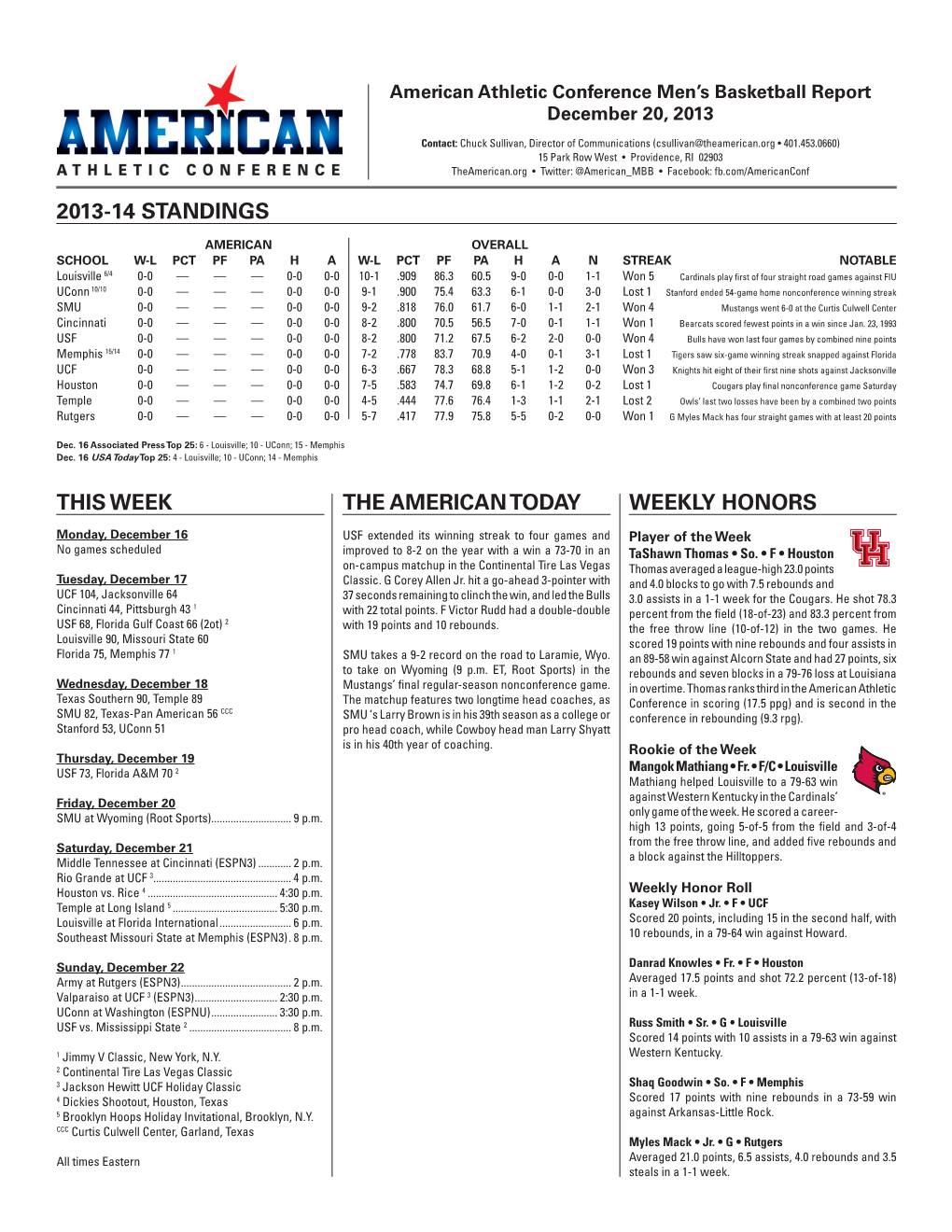 The American Today Weekly Honors This Week 2013-14