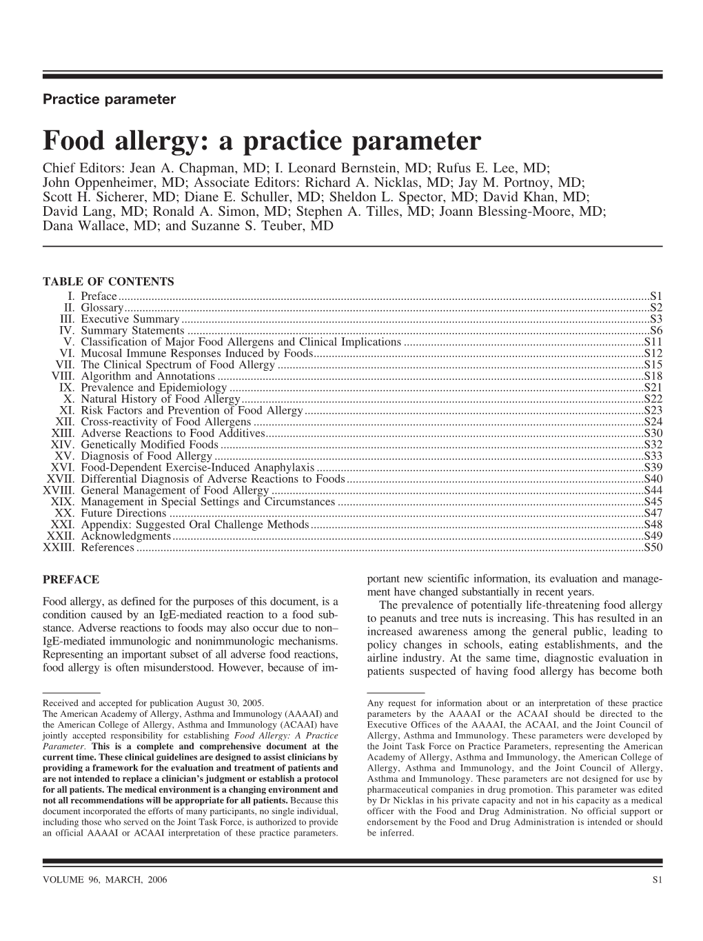 Food Allergy: a Practice Parameter (2006)