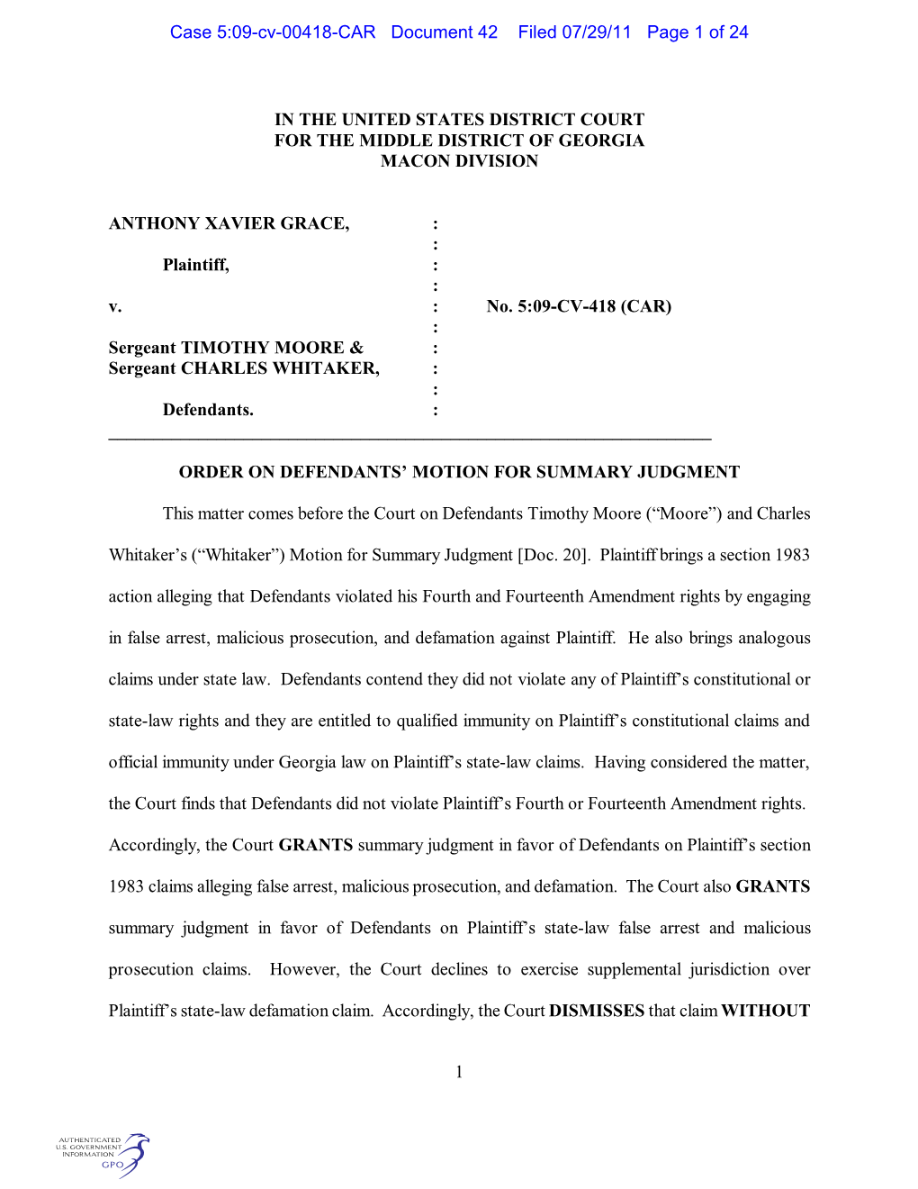 Case 5:09-Cv-00418-CAR Document 42 Filed 07/29/11 Page 1 of 24