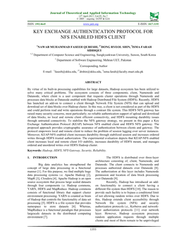 Key Exchange Authentication Protocol for Nfs Enabled Hdfs Client