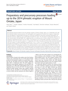 Preparatory and Precursory Processes Leading up to the 2014 Phreatic