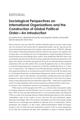 EDITORIAL Sociological Perspectives on International Organizations And