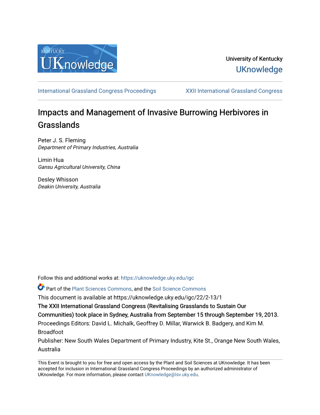 Impacts and Management of Invasive Burrowing Herbivores in Grasslands