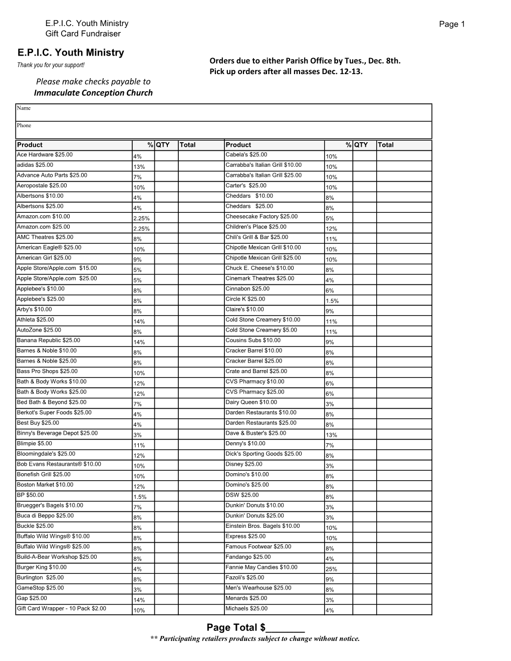 2020 Scrip Order Form