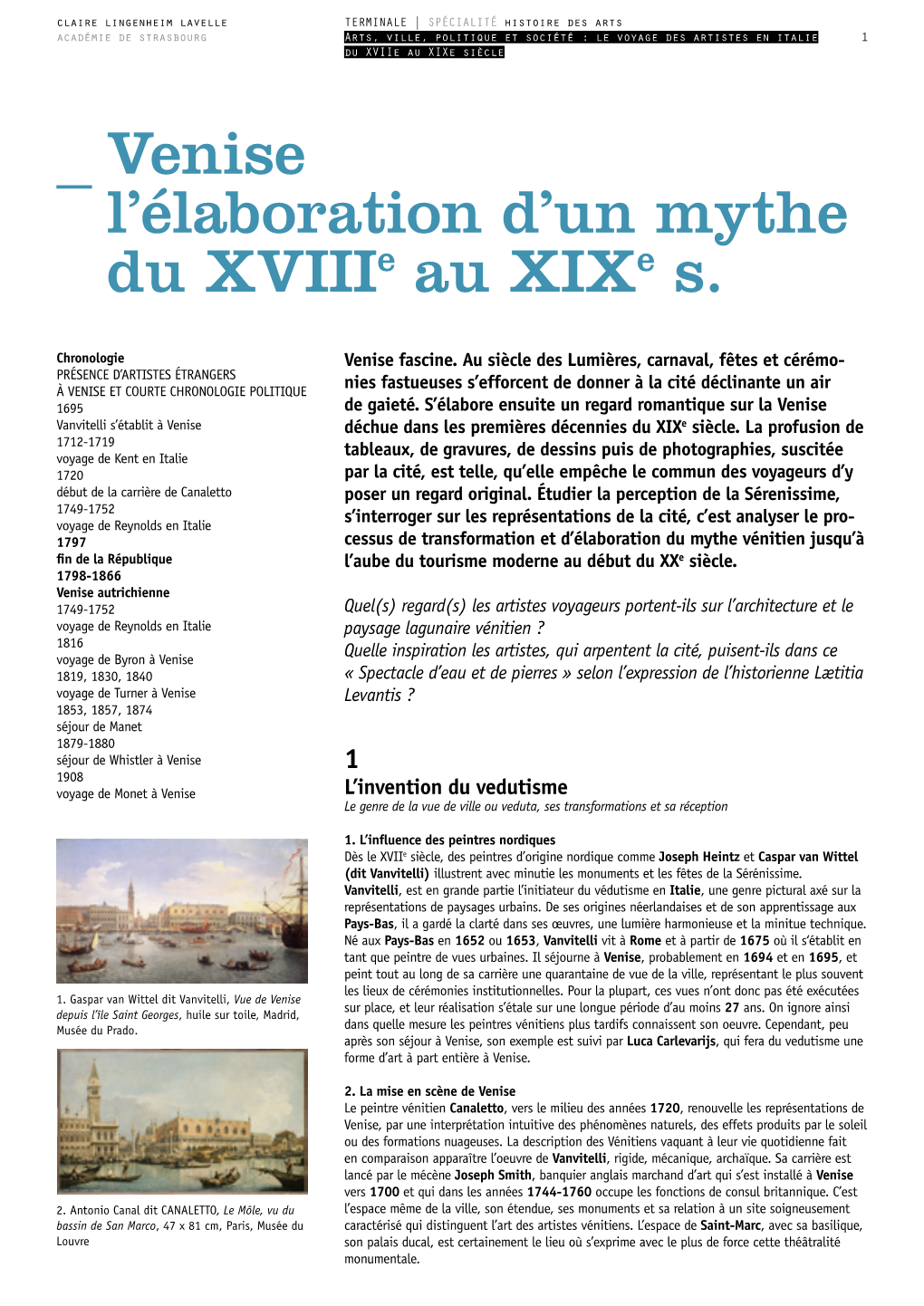 Venise L'élaboration D'un Mythe Du Xviiie Au Xixe S