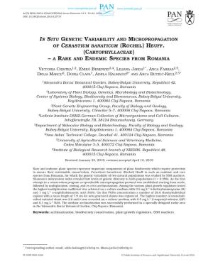 In Situ Genetic Variability and Micropropagation of Cerastium Banaticum (Rochel) Heuff