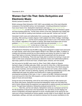 Women Can't Do That: Delia Derbyshire and Electronic Music