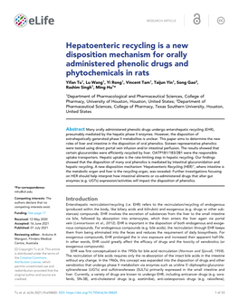 Hepatoenteric Recycling Is a New Disposition Mechanism for Orally Administered Phenolic Drugs and Phytochemicals in Rats