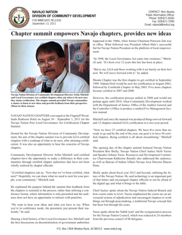 Chapter Summit Empowers Navajo Chapters, Provides New Ideas Happened in the 1980S, When Former Chairman Peterson Zah Was in Office