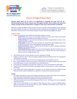 Church of England Ideas Sheet