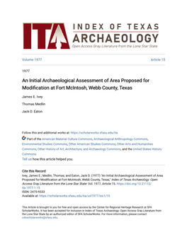 An Initial Archaeological Assessment of Area Proposed for Modification at Orf T Mcintosh, Webb County, Texas