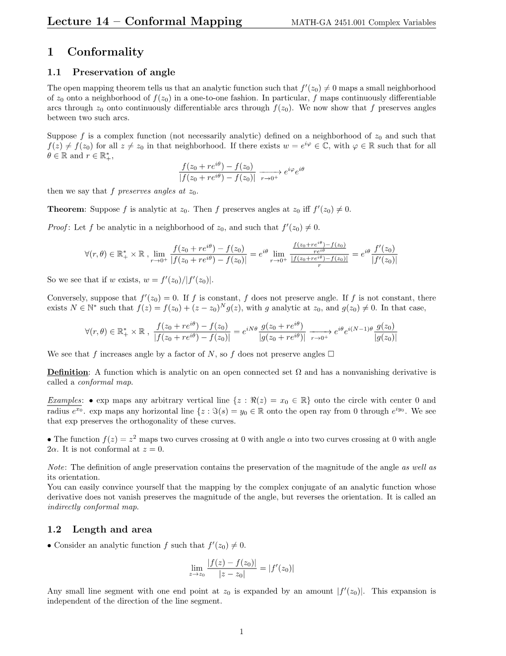 Lecture 14 – Conformal Mapping 1 Conformality