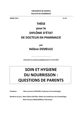 Soin Et Hygiene Du Nourrisson : Questions De Parents