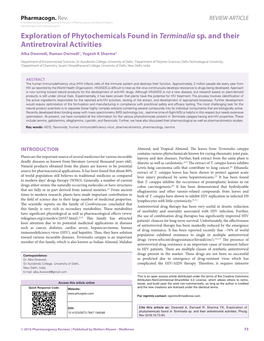Exploration of Phytochemicals Found in Terminalia Sp. and Their Antiretroviral Activities Alka Dwevedi, Raman Dwivedi1, Yogesh K Sharma2
