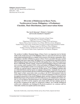 Diversity of Rubiaceae in Ilocos Norte, Northwestern Luzon, Philippines: a Preliminary Checklist, Their Distribution, and Conservation Status