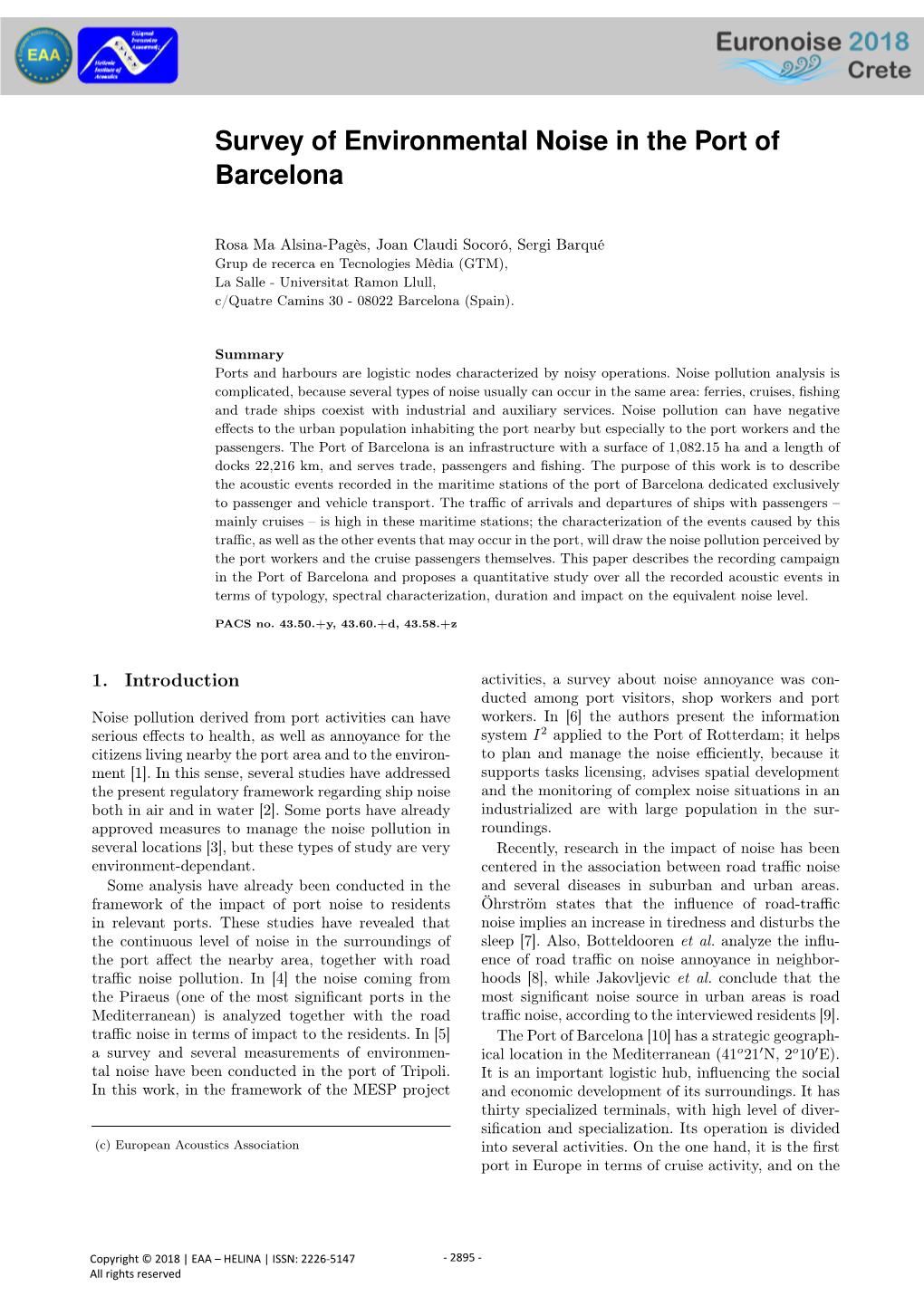 Survey of Environmental Noise in the Port of Barcelona