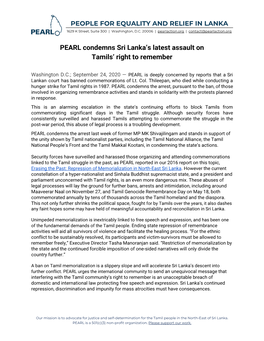 PEARL Condemns Sri Lanka's Latest Assault on Tamils' Right to Remember