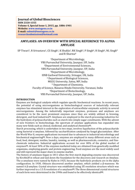 Amylases: an Overview with Special Reference to Alpha Amylase