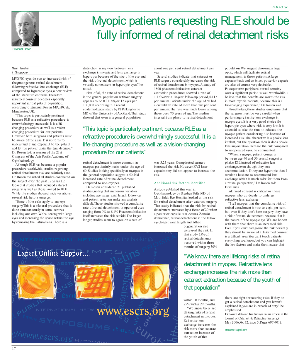 Myopic Patients Requesting RLE Should Be Fully Informed of Retinal Detachment Risks