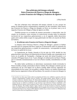 Dos Arbitrajes Del Tiempo Colonial: Entre Francisco De Pizarro Y Diego De Almagro; Y Entre Francisco De Villagra Y Francisco De Aguirre