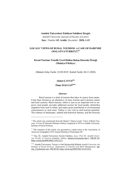 Atatürk Üniversitesi Edebiyat Fakültesi Dergisi Atatürk University Journal of Faculty of Letters Sayı / Number 65, Aralık/ December 2020, 1-15