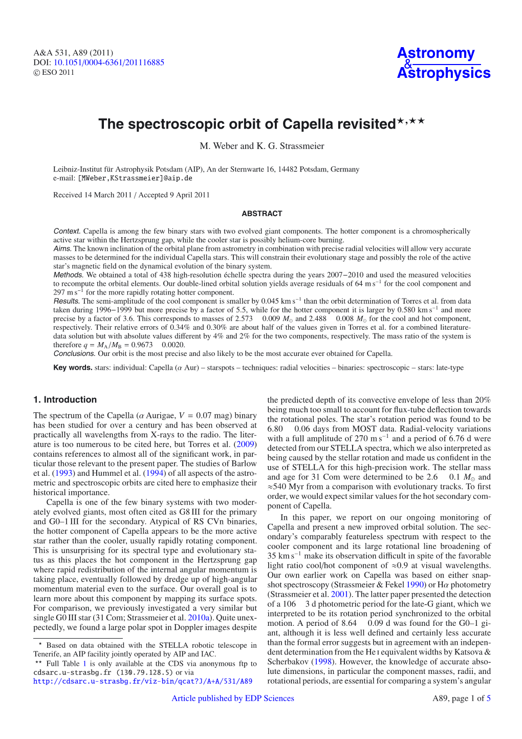 The Spectroscopic Orbit of Capella Revisited⋆⋆⋆