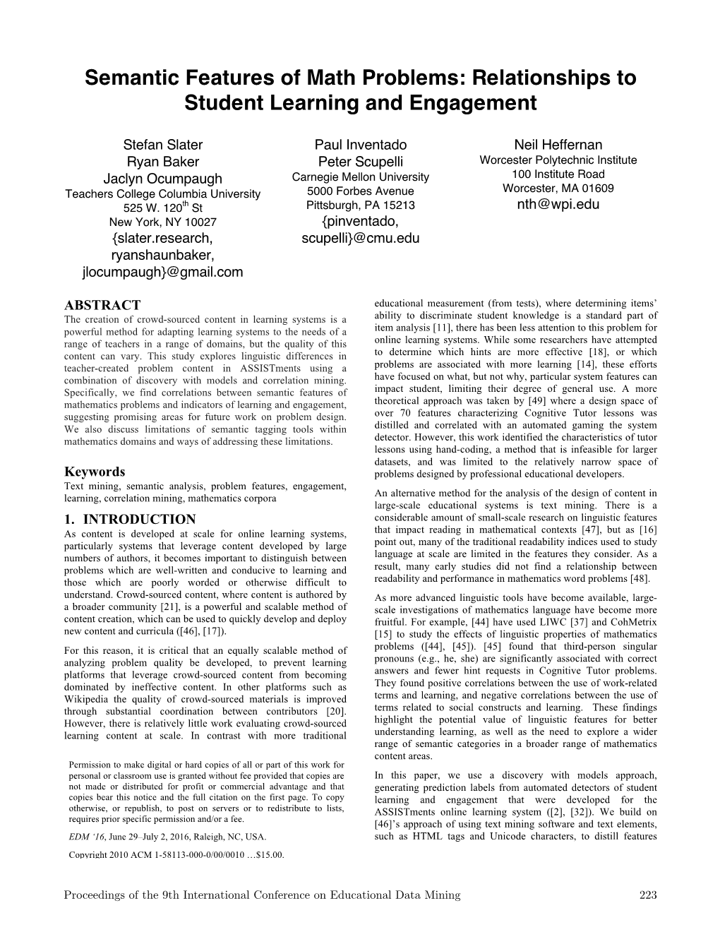 Semantic Features of Math Problems: Relationships to Student Learning and Engagement