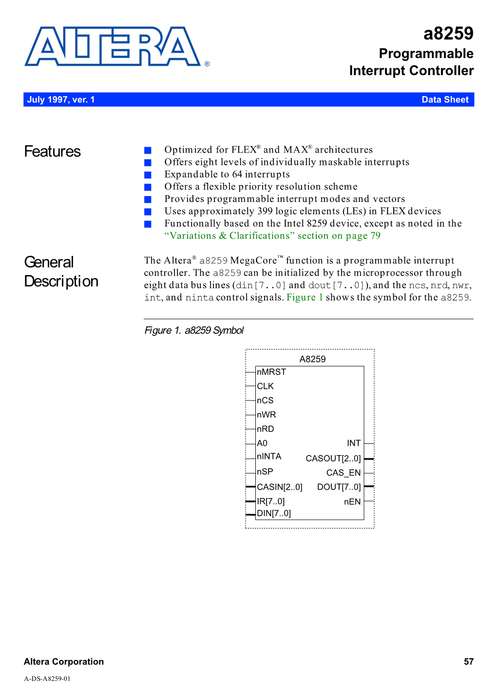 A8259 Programmable Interrupt Controller Data Sheet