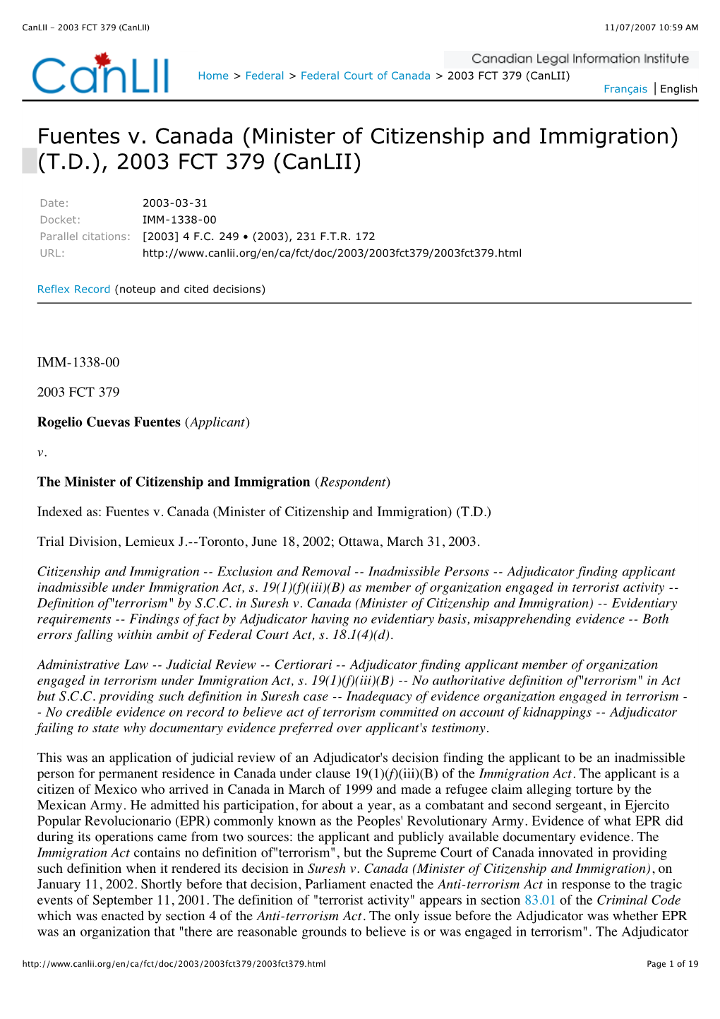 Federal Court of Canada > 2003 FCT 379 (Canlii) Français English