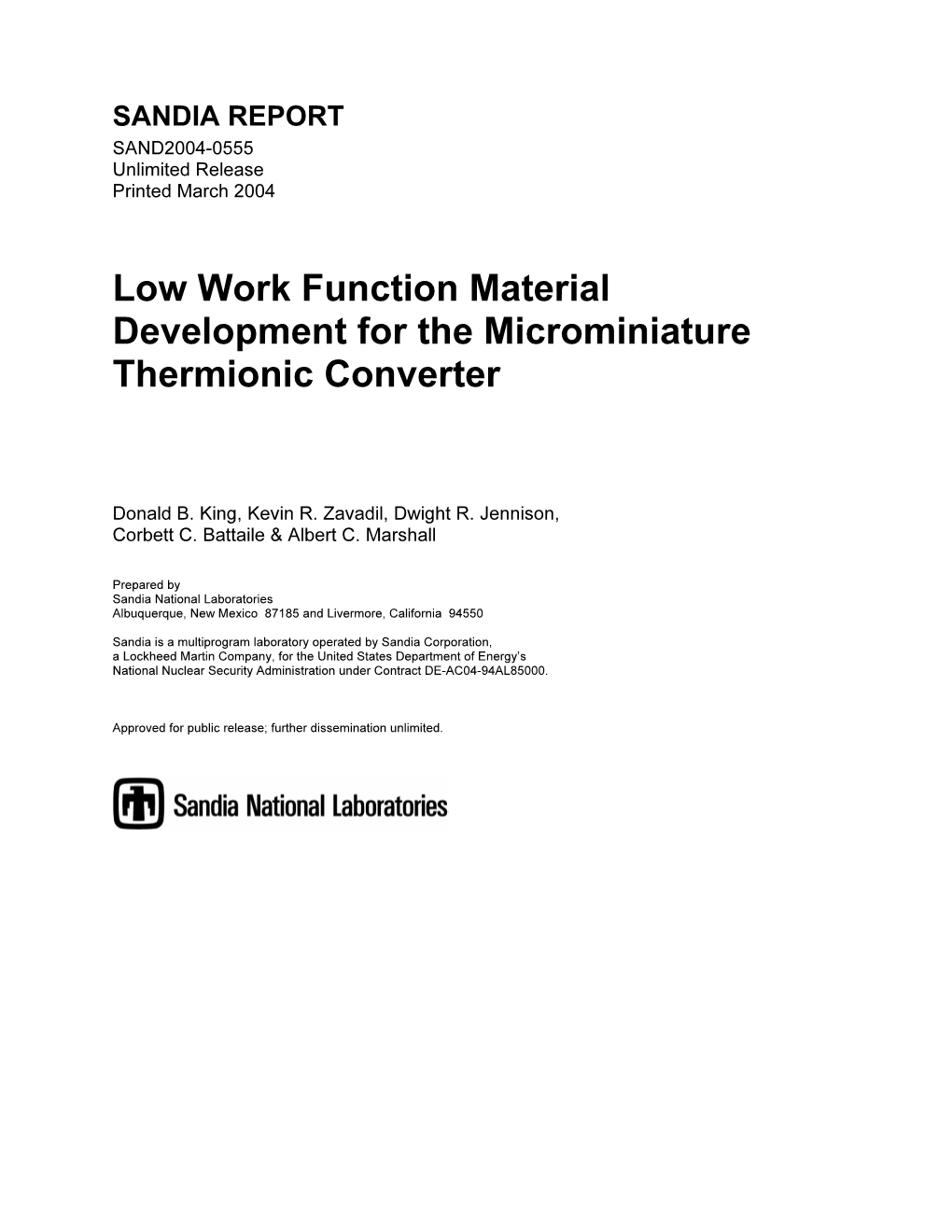 Low Work Function Material Development for the Microminiature Thermionic Converter