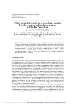 Tritium Concentration Analysis of Groundwater Samples from the Environmental Monitoring Program at IPEN, São Paulo, Brazil L