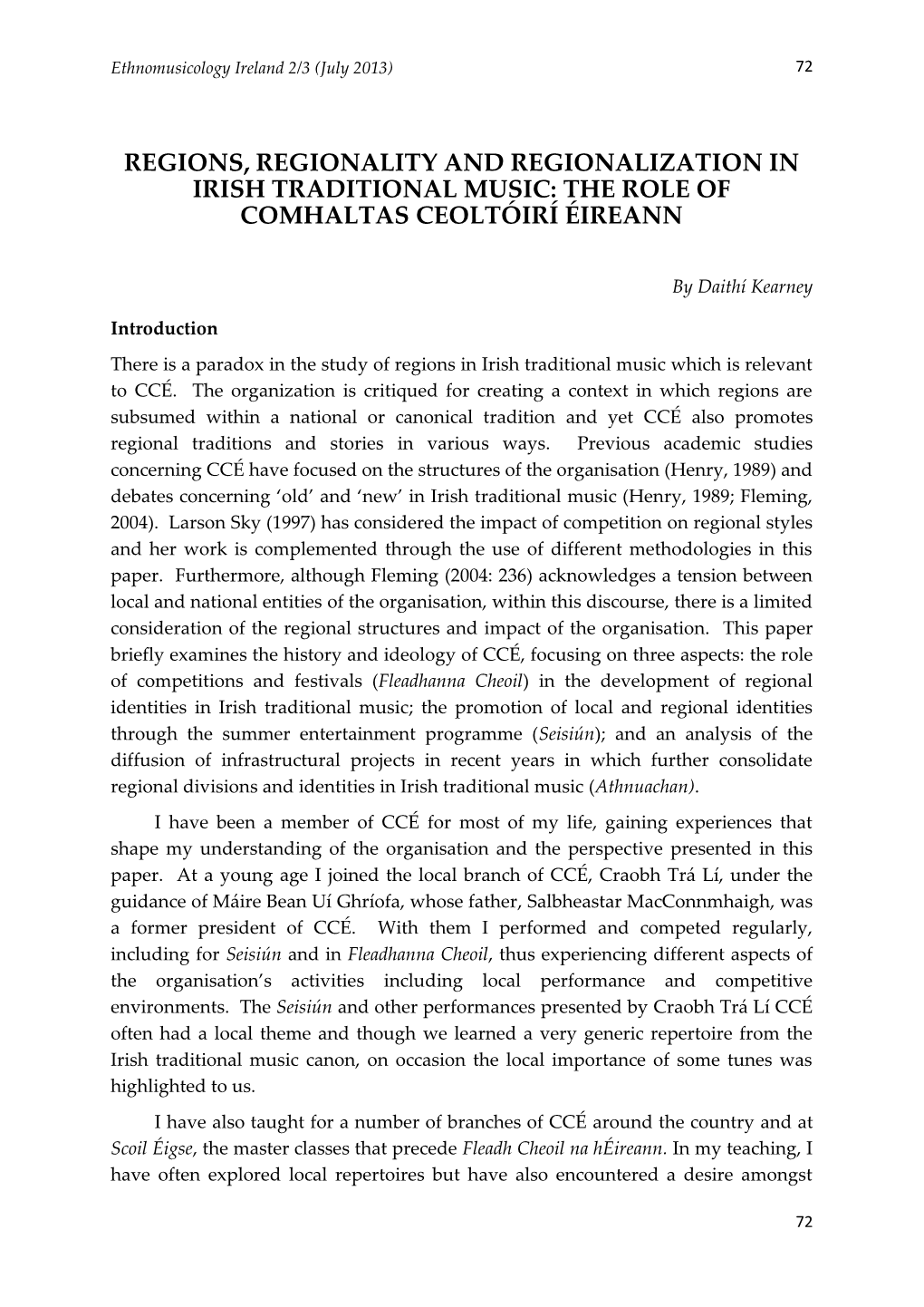 The Role of Comhaltas Ceoltóirí Éireann