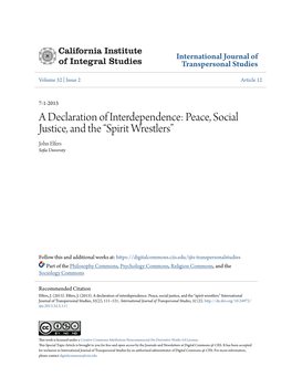 A Declaration of Interdependence: Peace, Social Justice, and the “Spirit Wrestlers” John Elfers Sofia University