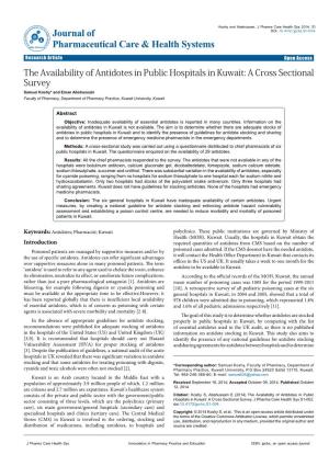 The Availability of Antidotes in Public Hospitals in Kuwait: a Cross Sectional Survey